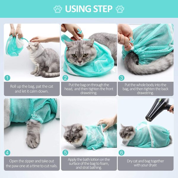 Cat Bathing Bag Cat Grooming Shower Net Adjustable Cats Restraint Bag Prevent Scratching For Bathing Nail 2