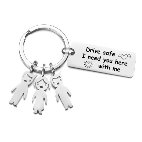 Customized Stainless steel Key Rings laser Engrave Kids Names Pendant Charms Drive safely bar Key