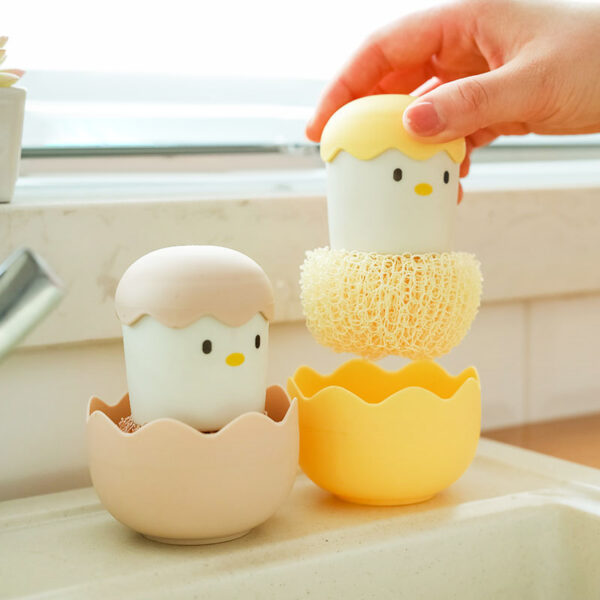 Cute Egg Kitchen Cleaning Brush Silicone Dishwashing Brush Fruit Vegetable Cleaning Brushes Pot Pan Sponge Scouring