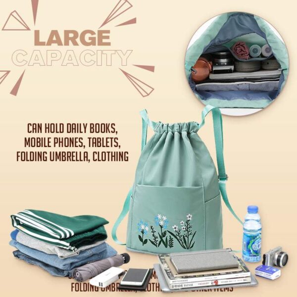 Large Portable Women Drawstring Backpack Lightweight Vintage Print Lady Travel Daypack Waterproof Foldable Shopping Bag 1