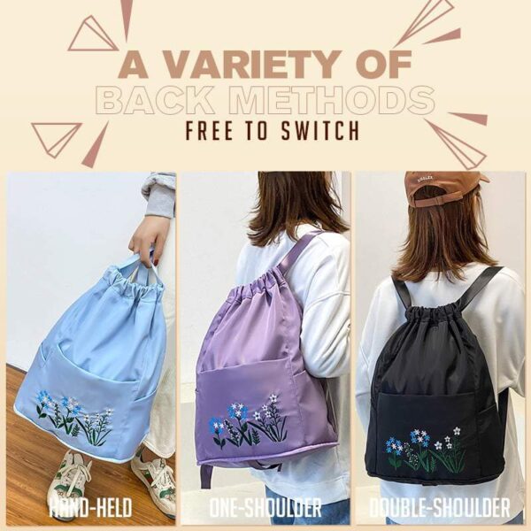 Large Portable Women Drawstring Backpack Lightweight Vintage Print Lady Travel Daypack Waterproof Foldable Shopping Bag 4