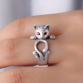 Silver Red Eyed Cat Ring - image 2
