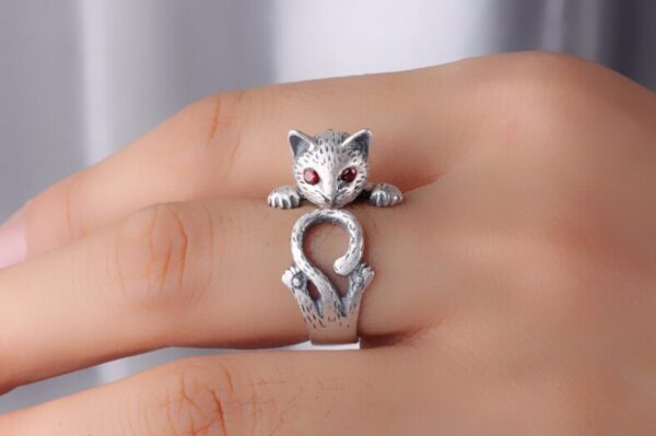 New Arrival High Quality Retro Style Cute Cat Thai Silver 925 Sterling Silver Ladies adjustable Size 1