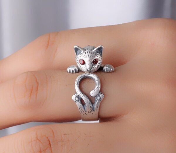 New Arrival High Quality Retro Style Cute Cat Thai Silver 925 Sterling Silver Ladies adjustable Size 1