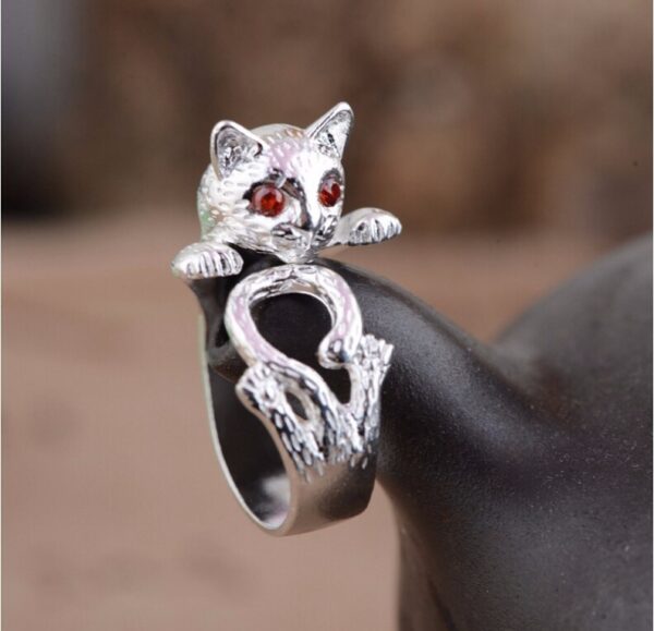 New Arrival High Quality Retro Style Cute Cat Thai Silver 925 Sterling Silver Ladies adjustable Size 2