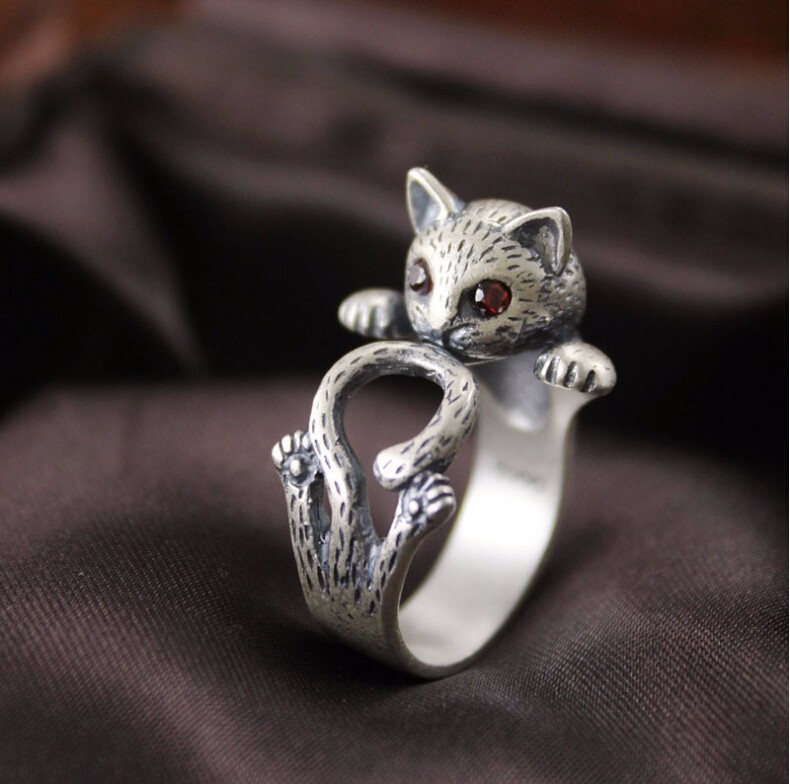 Silver Red Eyed Cat Ring - Not sold in stores