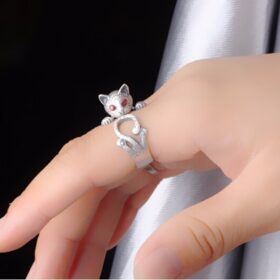 Silver Red Eyed Cat Ring - image 5