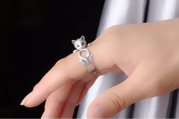 New Arrival High Quality Retro Style Cute Cat Thai Silver 925 Sterling Silver Ladies adjustable Size 4