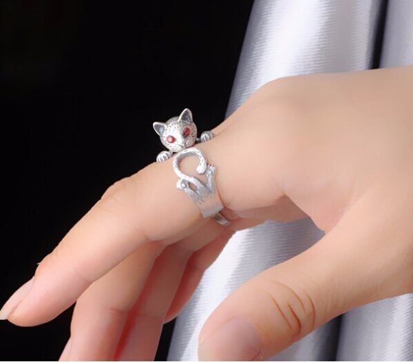 New Arrival High Quality Retro Style Cute Cat Thai Silver 925 Sterling Silver Ladies adjustable Size 4