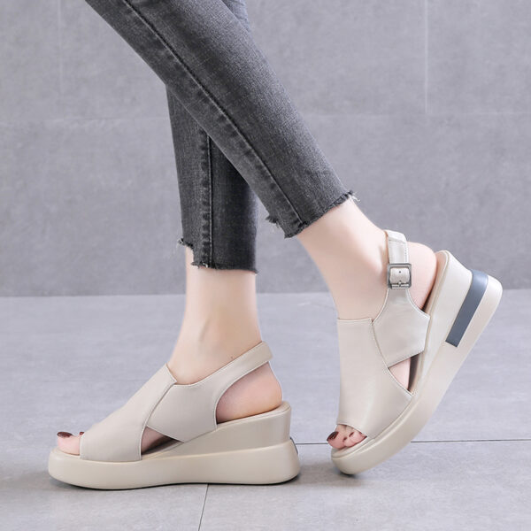 Summer New Fashion Women s Sandals 2021 Sports Flat Bottomed Casual Mid heel Wedge Solid Color 1
