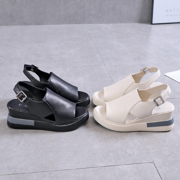 Summer New Fashion Women s Sandals 2021 Sports Flat Bottomed Casual Mid heel Wedge Solid Color 2