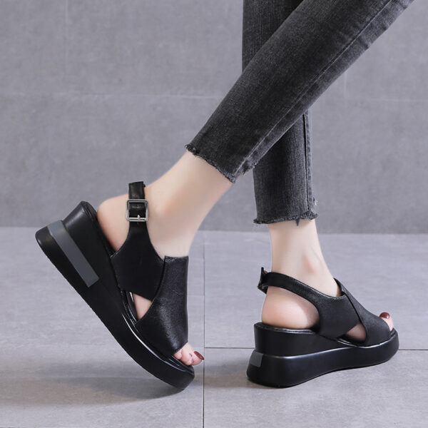 Summer New Fashion Women s Sandals 2021 Sports Flat Bottomed Casual Mid heel Wedge Solid Color 5