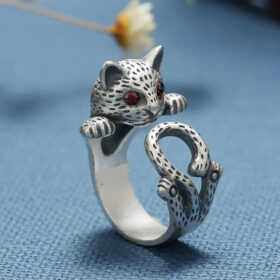 Silver Red Eyed Cat Ring - image 1