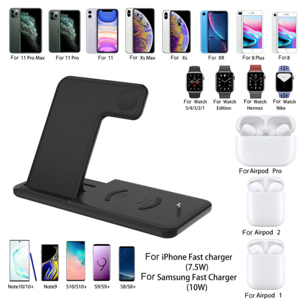 15W Qi Fast Wireless Charger Stand For iPhone 11 12 X 8 Apple Watch 4 in 4