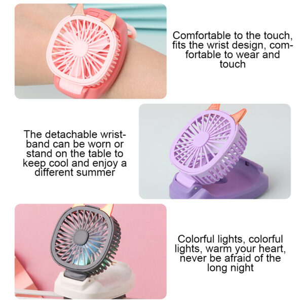 2021 NEW Cooling Fan USB Rechargeable Watch Fan Adjustable Portable Air Cooler With Colorful Light Best 5