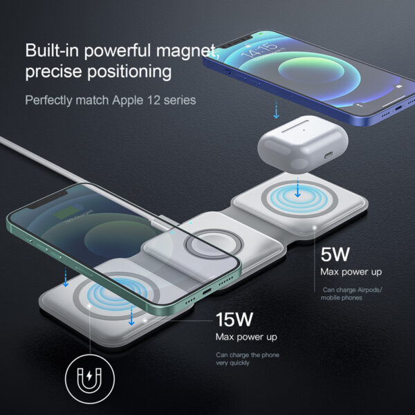 3 In 1 Magnetic Wireless Charger for iPhone 12 12 Pro max Airpods Pro Apple Watch 2