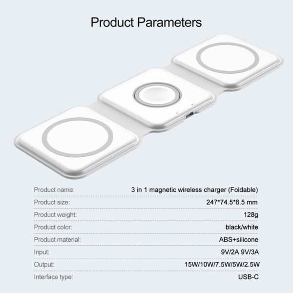 3 En 1 Magneta Sendrata Ŝargilo por iPhone 12 12 Pro max Airpods Pro Apple Watch 5