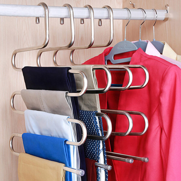 5 Layers Stainless Steel Clothes Hangers S Shape Pants Storage Hangers Clothes Storage Rack Pants Hanger