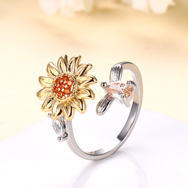 Colorful Crystal Rotating Sunflower Rings for Women Top Quality Square Cubic Zirconia Adjustable Ring Fashion Brand 1.jpg 640x640 1