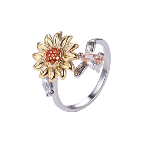 Colorful Crystal Rotating Sunflower Rings for Women Top Quality Square Cubic Zirconia Adjustable Ring Fashion Brand 2