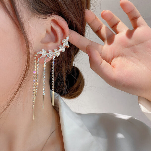 FYUAN Geometric Leaf Zircon Crystal Earrings for Women Bijoux Long Tassel Ear Clip Rhinestone Dangle Earrings 1