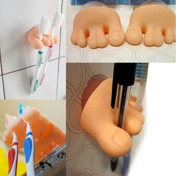 Home Bathroom Funny Toe Foot Toothbrush Holder Cable Line Organizer with Sucker 1
