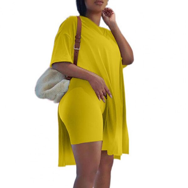 Hot Sale Fashion Casual Loose Short Sleeve Solid Color Women Outfit Two Piece Tunic Top Bodycon 1