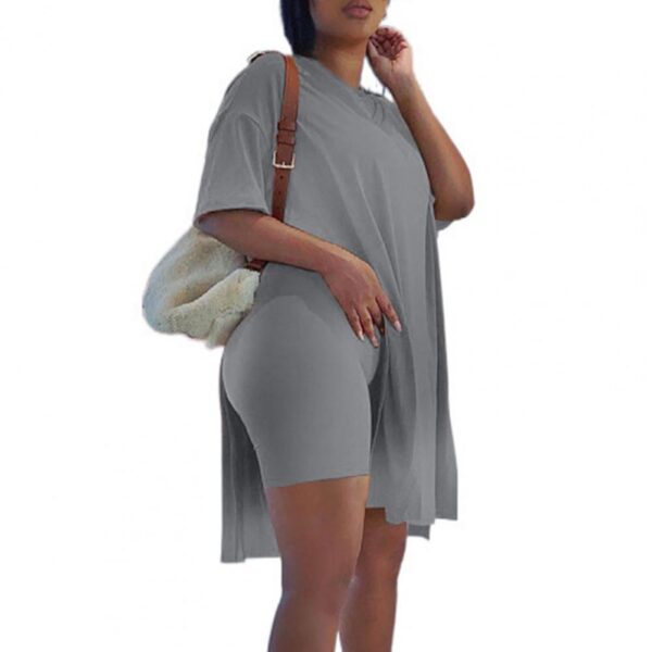 Hot Sale Fashion Casual Loose Short Sleeve Solid Color Women Outfit Two Piece Tunic Top Bodycon 2