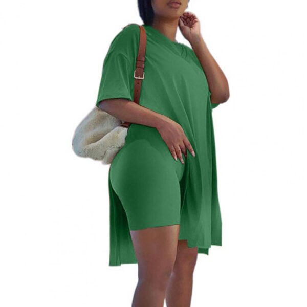 Hot Sale Fashion Casual Loose Short Sleeve Solid Color Women Outfit Two Piece Tunic Top Bodycon 3
