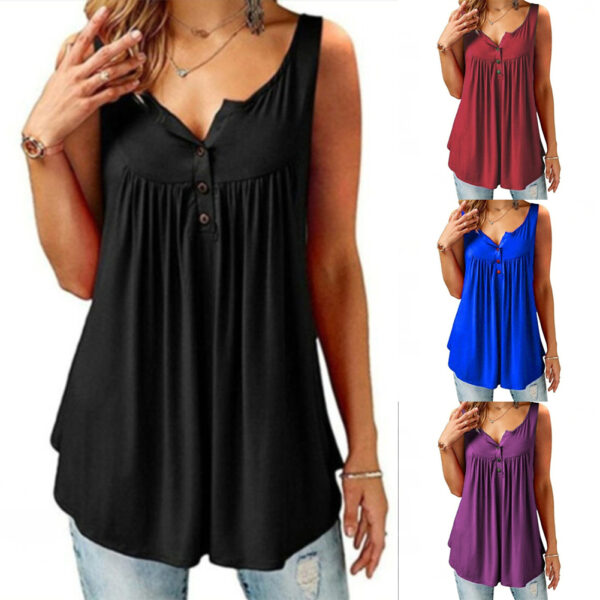 Hot Women Tank Top Plus size Solid U Neck Female Camisole Sleeveless Pleated Tank Top Ladies 1