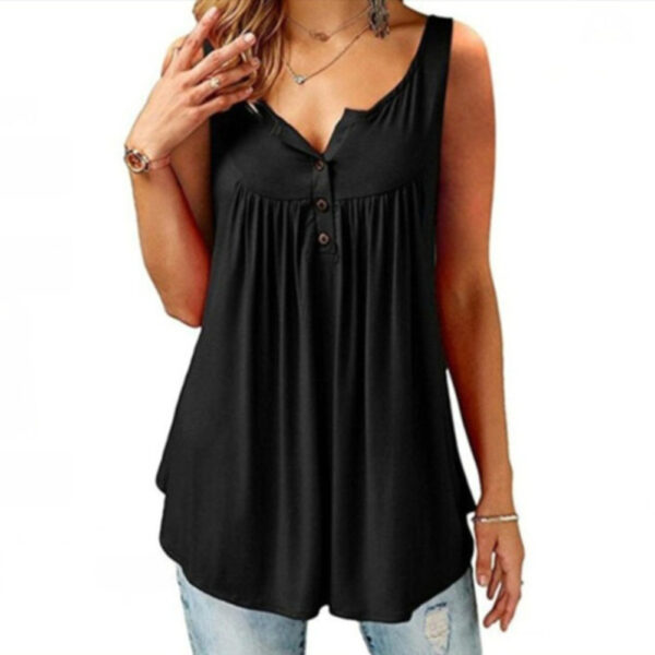 Hot Women Tank Top Plus size Solid U Neck Female Camisole Sleeveless Pleated Tank Top Ladies 3