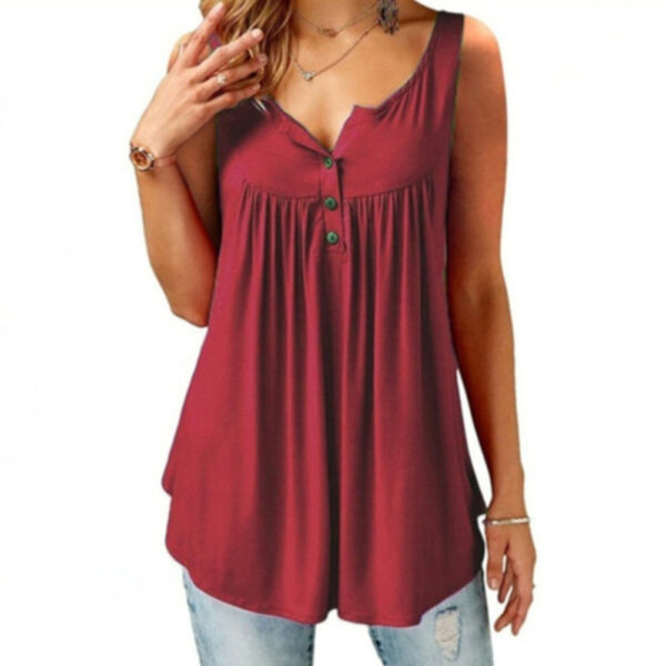 Hot Women Tank Top Plus size Solid U Neck Female Camisole Sleeveless Pleated Tank Top Ladies 4