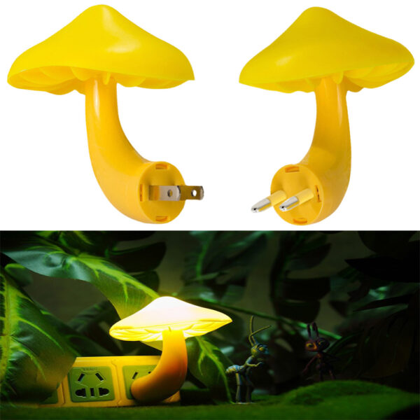 Led Night Light Mushroom Wall Socket Lamp Eu Us Plug Warm White Light control Sensor Bedroom 3