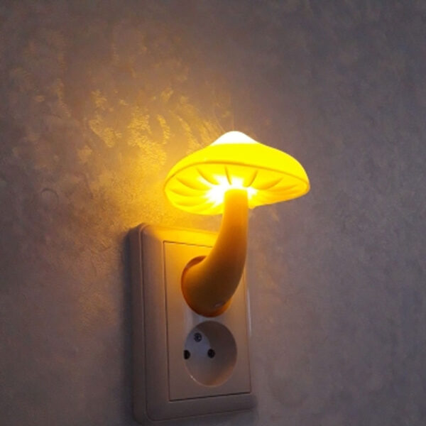 Led Night Light Mushroom Wall Socket Lamp Eu Us Plug Warm White Light control Sensor Bedroom