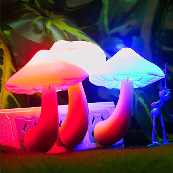 Led Night Light Mushroom Wall Socket Lamp Eu Us Plug Warm White Light control Sensor Bedroom