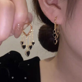 Black Long Tassel Earrings - image 1