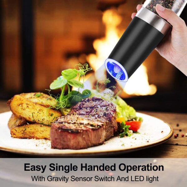 MLIA Set Electric Pepper Mill Stainless Steel Automatic Gravity Induction Salt and Pepper Grinder Kitchen Spice 3