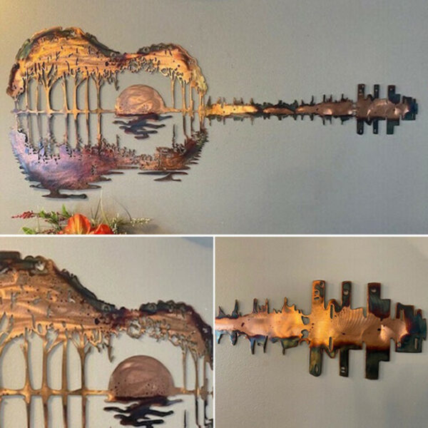 Metal Art Guitar Wall Art Guitar Hanging Sculpture Decor with Screws Multicolor Iron Ornament Abstract Art 1