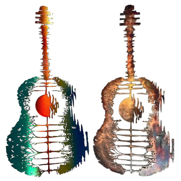 Metal Art Guitar Wall Art Guitar Hanging Sculpture Decor with Screws Multicolor Iron Ornament Abstract Art