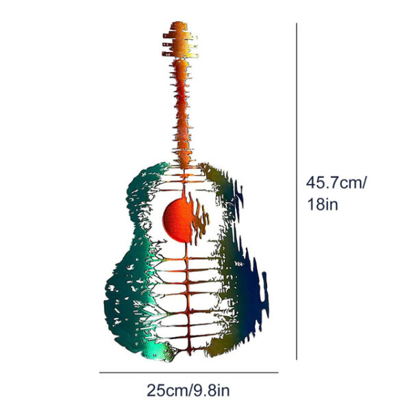 Metal Art Guitar Wall Art Guitar Hanging Sculpture Decor with Screws Multicolor Iron Ornament Abstract