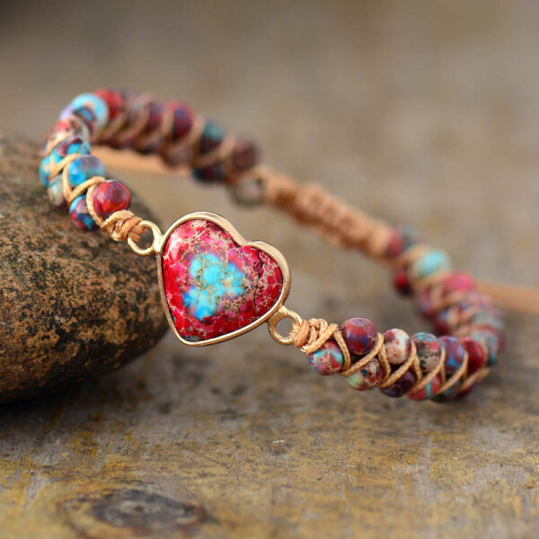 Prirodni kamen srce šarm narukvice string pletene makrame narukvice Jaspers prijateljstvo wrap narukvica Femme ženski nakit 1