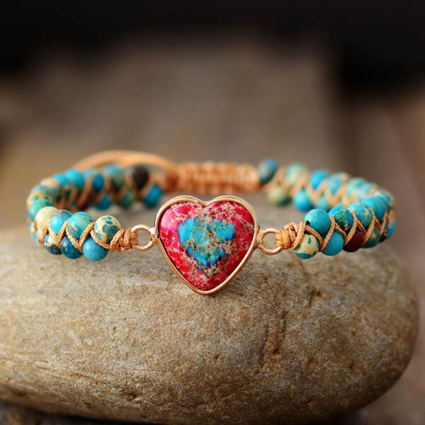 Natural Stone Heart Charm Bracelets String Braided Macrame Bracelets Jaspers Friendship Wrap Bracelet Femme Women Jewelry 3