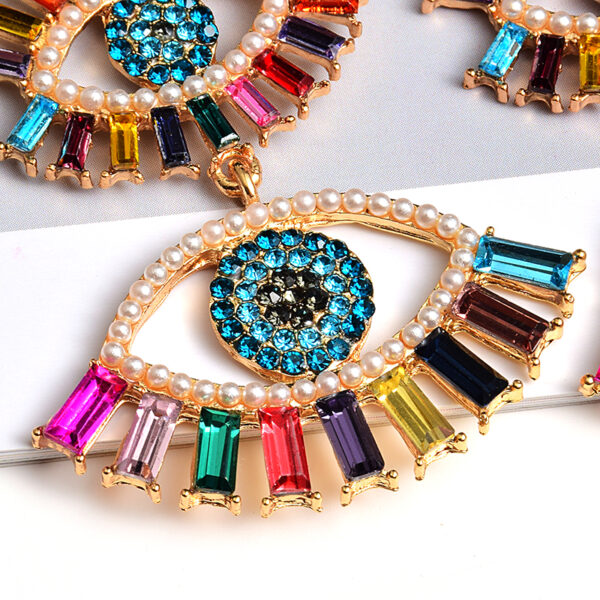 New Colorful Rhinestone Metal Long Eye Shaped Earring High Quality Vintage Crystal Drop Earrings Jewelry Accessories 3