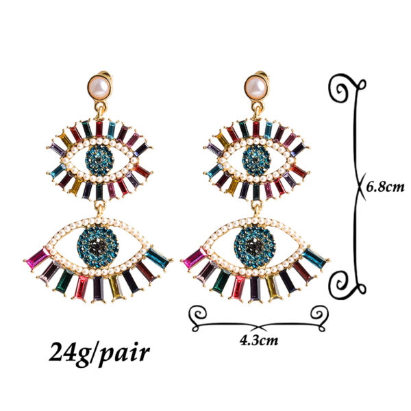 New Colorful Rhinestone Metal Long Eye Shaped Earring High Quality Vintage Crystal Drop Earrings Jewelry Accessories 5