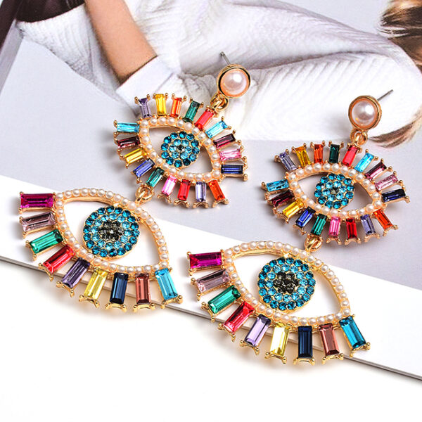 Miotal Nua Colorful Rhinestone Múnlaithe Súil Fada Earring Jewelry Earrings Earring Vintage Crystal Drop Ardchaighdeáin