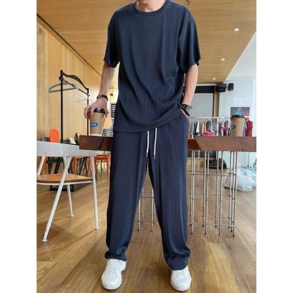 Short Sleeve Pants Tracksuit Men Gym 2022 Summer New Light Thin Suit Men s Handsome Korean 3.jpg 640x640 3