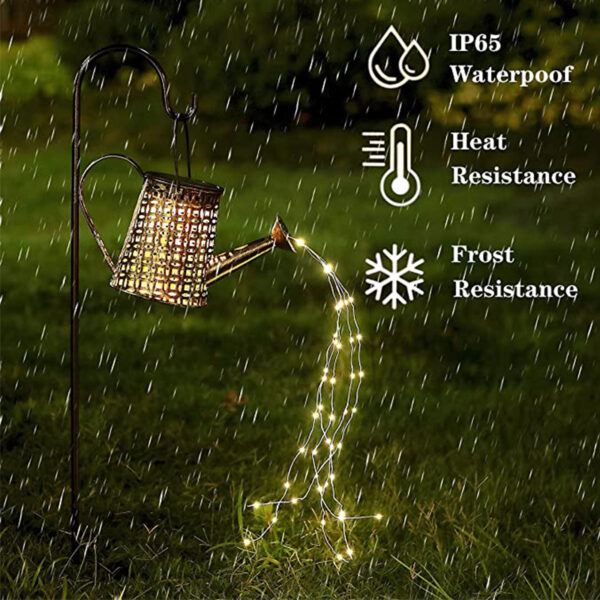 Solar Outdoor Garden LED Shower Light Wrought Iron Creative Waterproof Hollow Kettle Shower Solar Light Garden 1