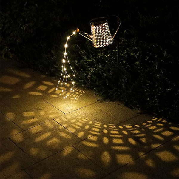 Solar Outdoor Garden LED Shower Light Wrought Iron Creative Waterproof Hollow Kettle Shower Solar Light Garden 2