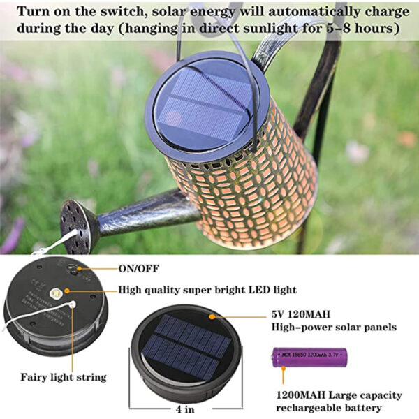 Solar Outdoor Garden LED Shower Light Wrought Iron Creative Waterproof Hollow Kettle Shower Solar Light Garden 3