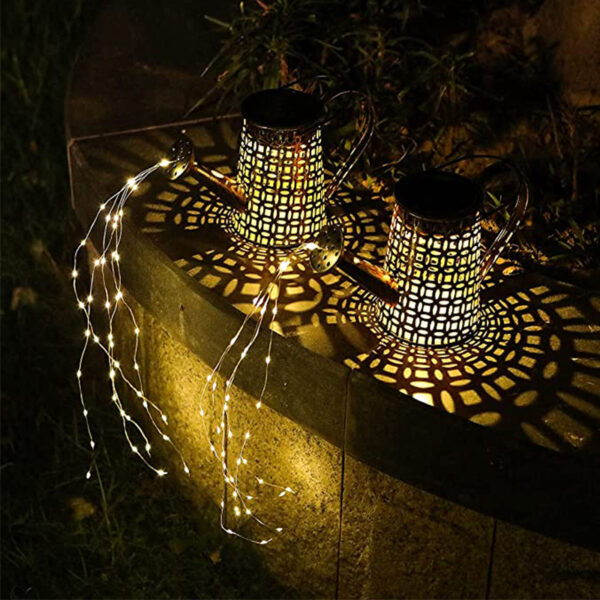 Solar Outdoor Garden LED Shower Light Wrought Iron Creative Waterproof Hollow Kettle Shower Solar Light Garden 4